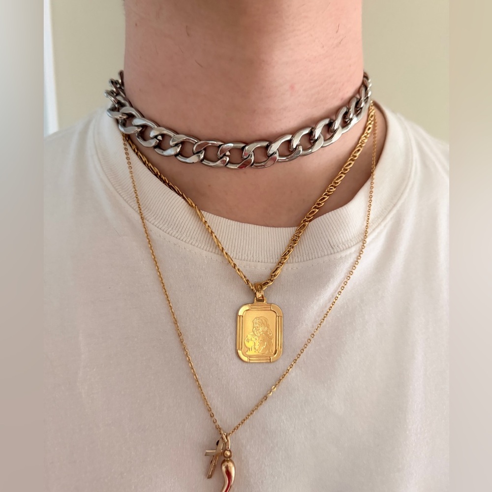 Stainless Steel Silver Chunky Cuban Chain Link Choker Necklace Men’s